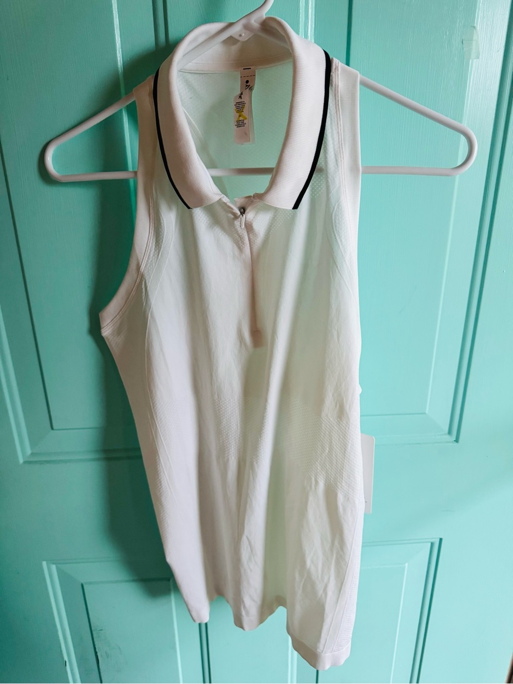 NWT Athleta Women's White Sleeveless Polo Top with Contrast Trim